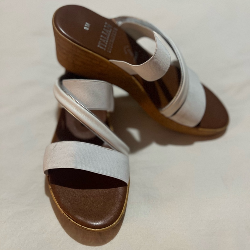 Italian Shoemakers White and Brown Wedge Sandals